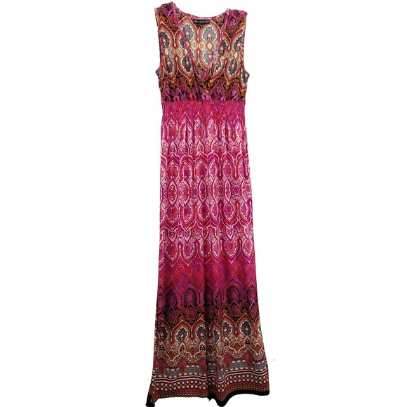 Mlle Gabrielle Women M Smocked Maxi Sun Dress Paisley Boho Summer‎ Beach Resort - Picture 1 of 9